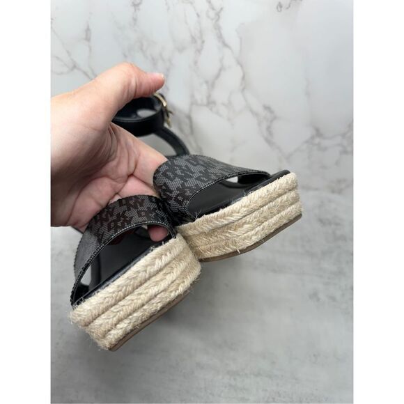 DKNY Sandals Womens Size 5 Black Ankle Strap Espadrille Open Toe Wedges New - Picture 9 of 12